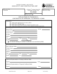 Form 102-4070 Application to Transfer a Certificate of Approval to Operate a Dam - Alaska