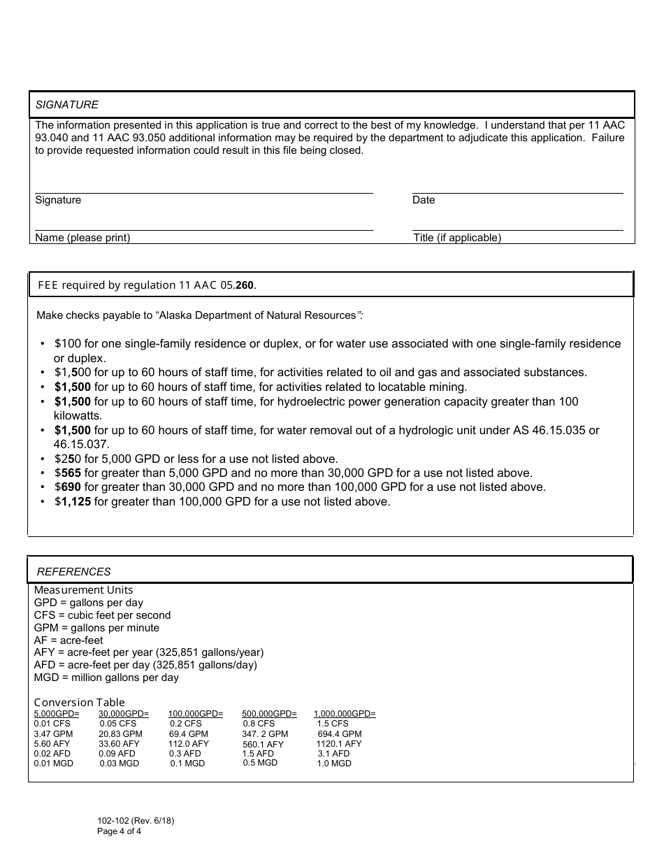 Form 102-102 Application for Water Right - Alaska, Page 4