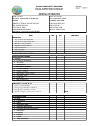 Visual Inspection Checklist - Alaska Dam Safety Program - Alaska