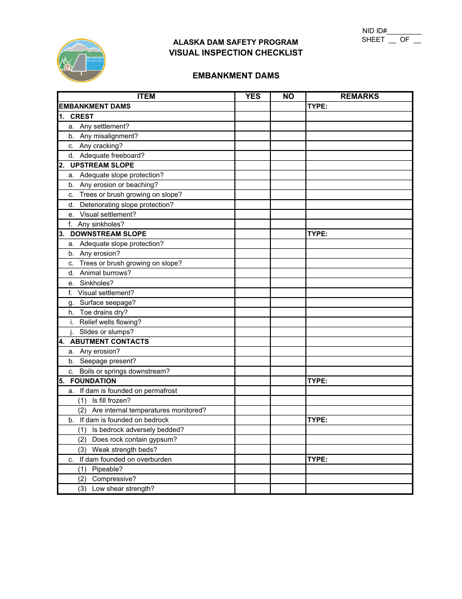 Visual Inspection Checklist - Alaska Dam Safety Program - Alaska, Page 3