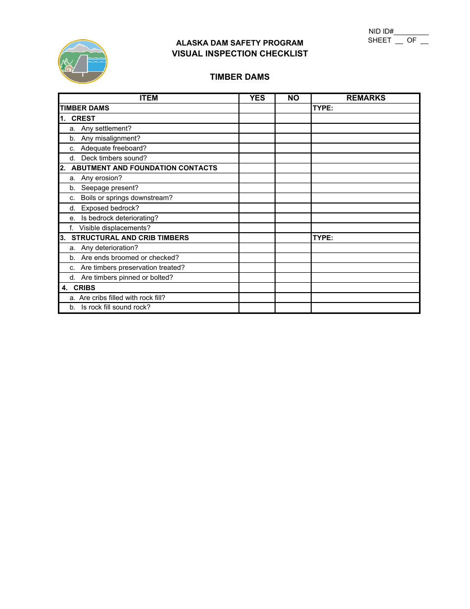Visual Inspection Checklist - Alaska Dam Safety Program - Alaska, Page 4
