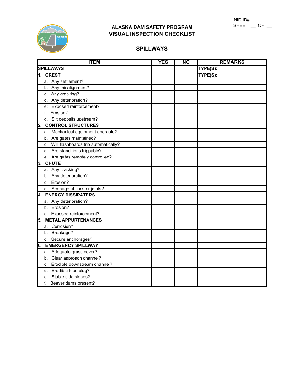 Visual Inspection Checklist - Alaska Dam Safety Program - Alaska, Page 5