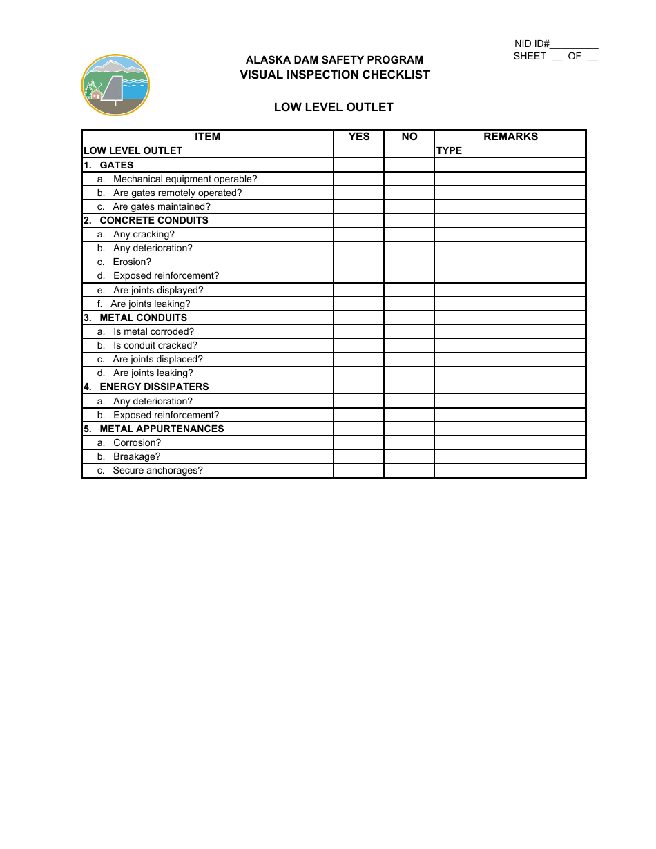 Visual Inspection Checklist - Alaska Dam Safety Program - Alaska, Page 6