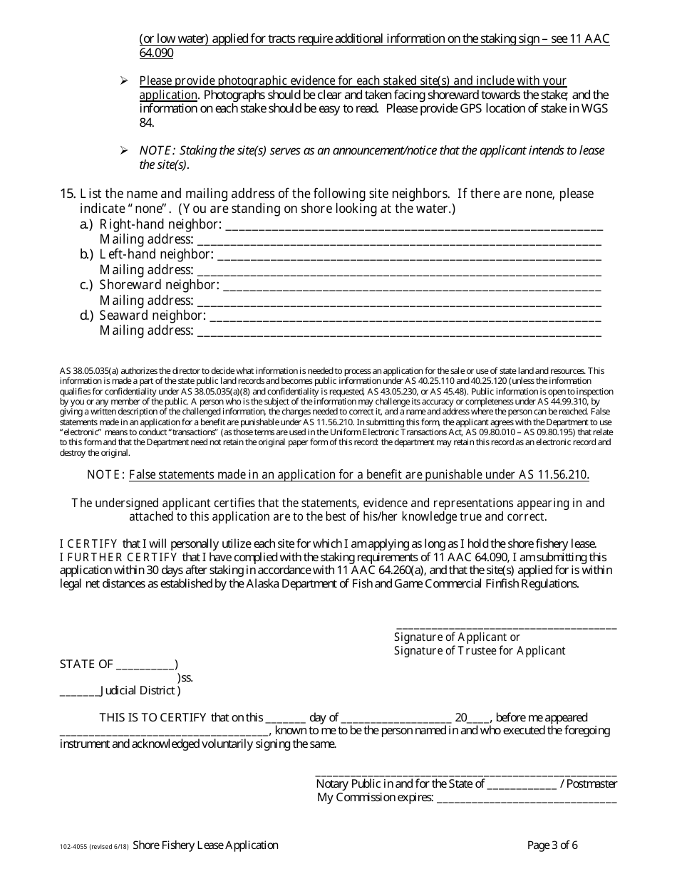 Form 102-4055 Shore Fishery Lease Application / Amendments to Existing Leases - Alaska, Page 3