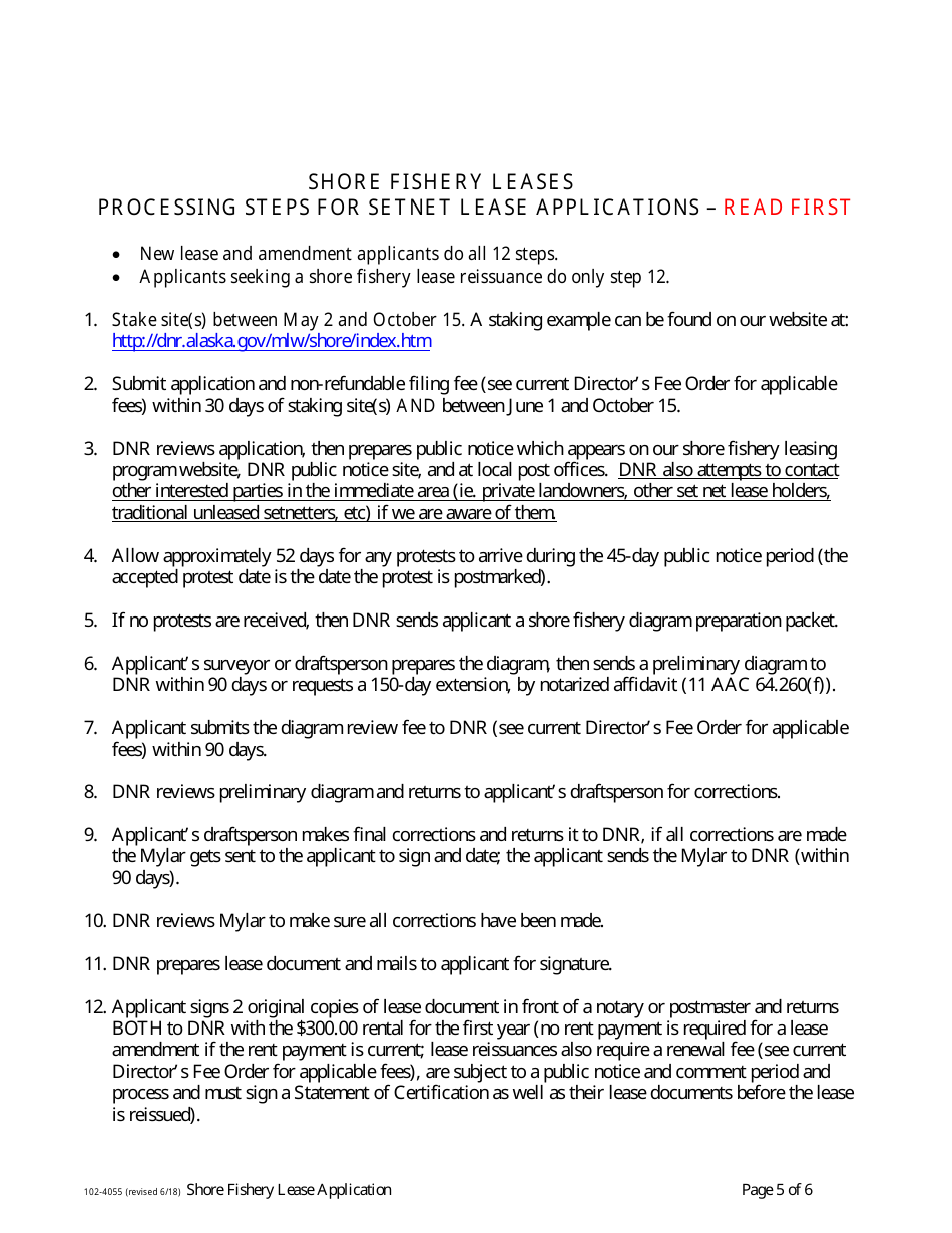 Form 102-4055 Shore Fishery Lease Application / Amendments to Existing Leases - Alaska, Page 5