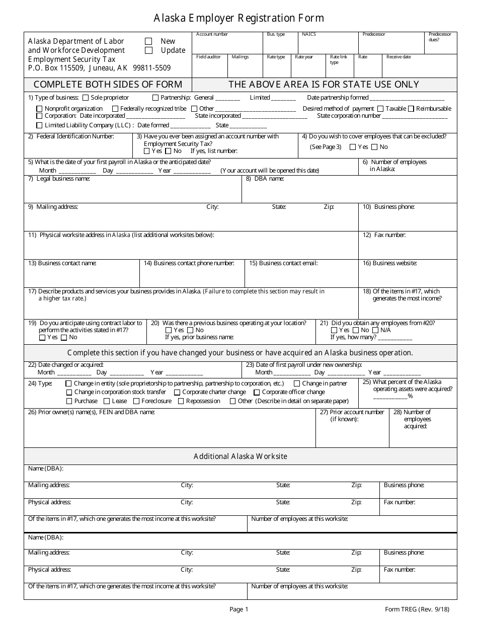 Form TREG Alaska Employer Registration Form - Alaska, Page 3