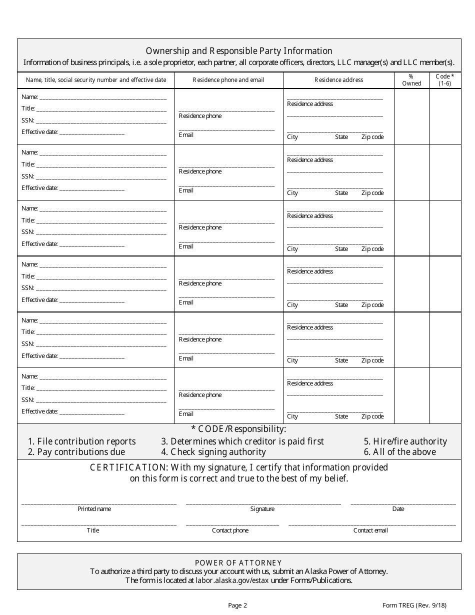 Form TREG Alaska Employer Registration Form - Alaska, Page 4