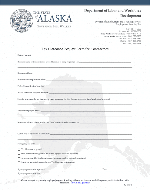 Tax Clearance Request Form for Contractors - Alaska
