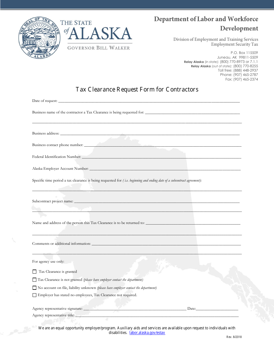 Alaska Tax Clearance Request Form for Contractors - Fill Out, Sign ...