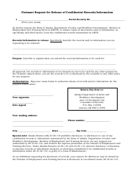 Document preview: Claimant Request for Release of Confidential Records/Information - Alaska
