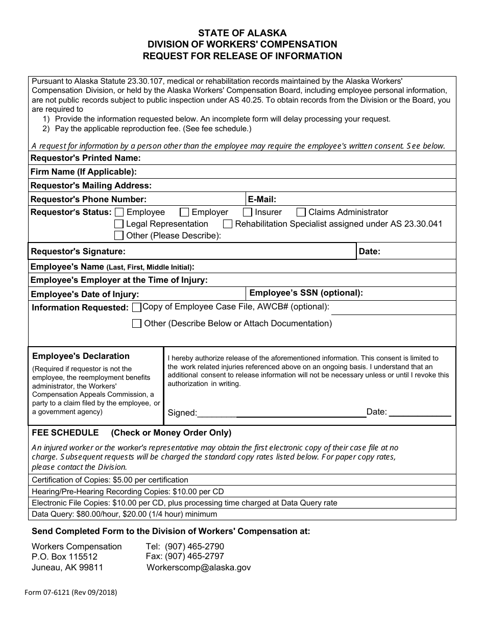 Form 07-6121 Request for Release of Information - Alaska, Page 1