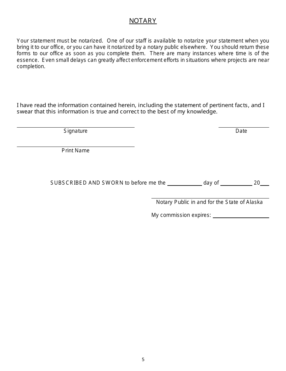 Public Contracts Complaint Form - Alaska, Page 5