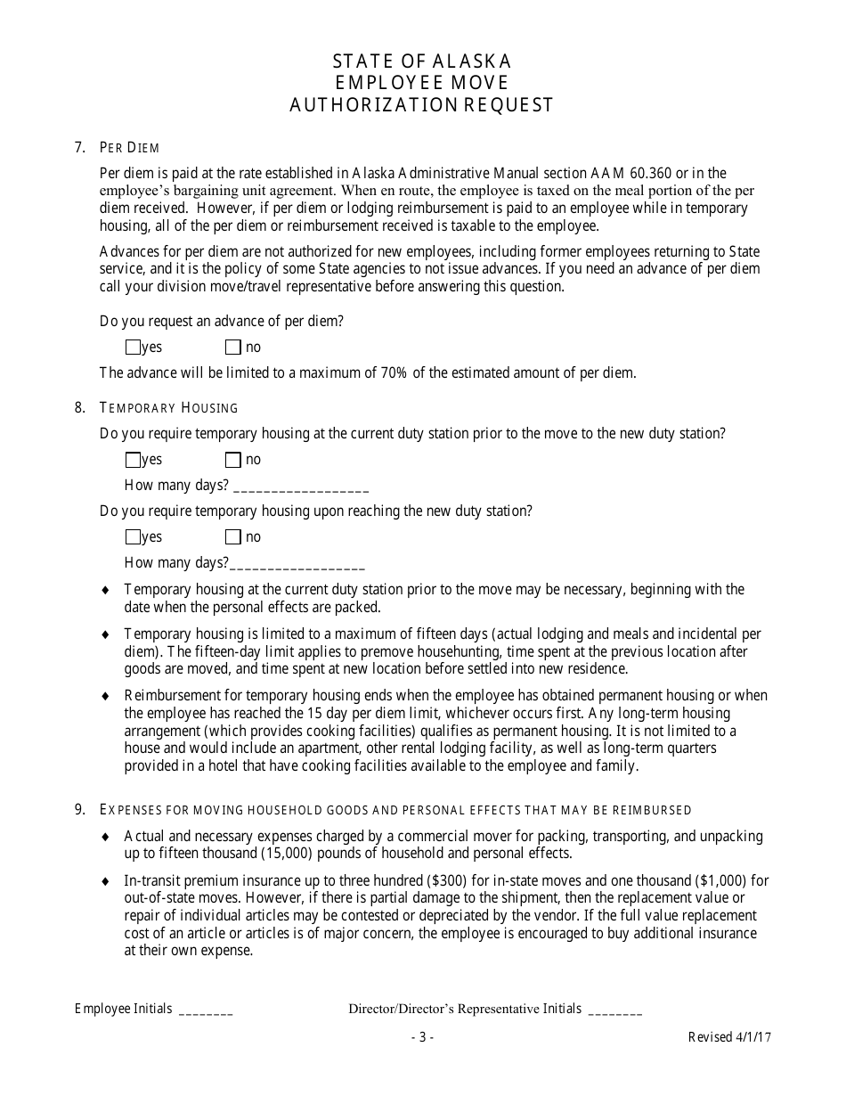 Employee Move Authorization Request Form - Alaska, Page 3