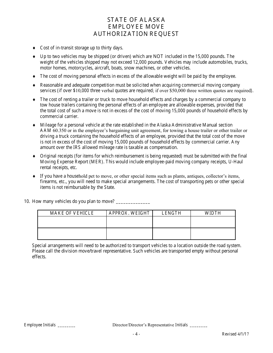 Employee Move Authorization Request Form - Alaska, Page 4