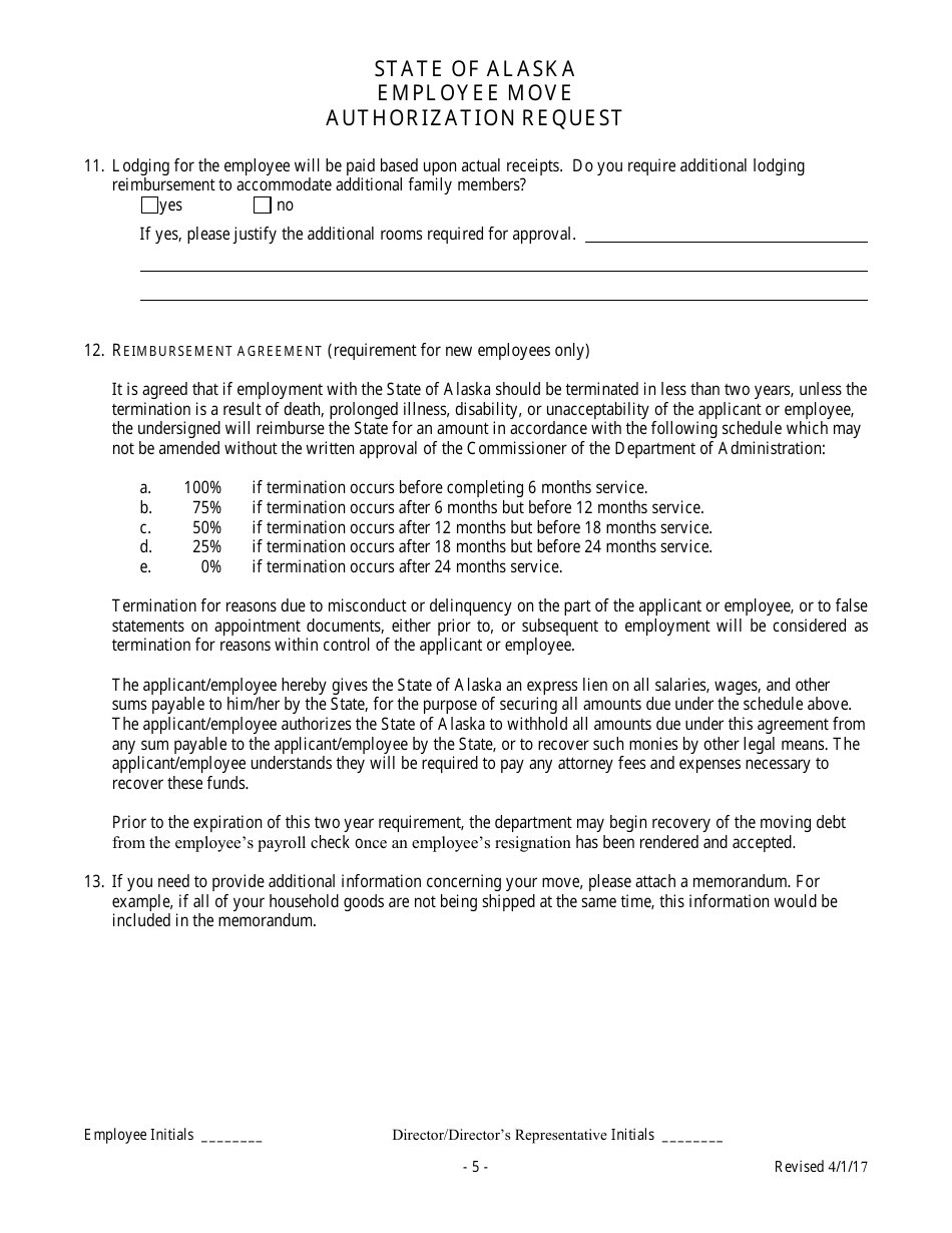 Employee Move Authorization Request Form - Alaska, Page 5