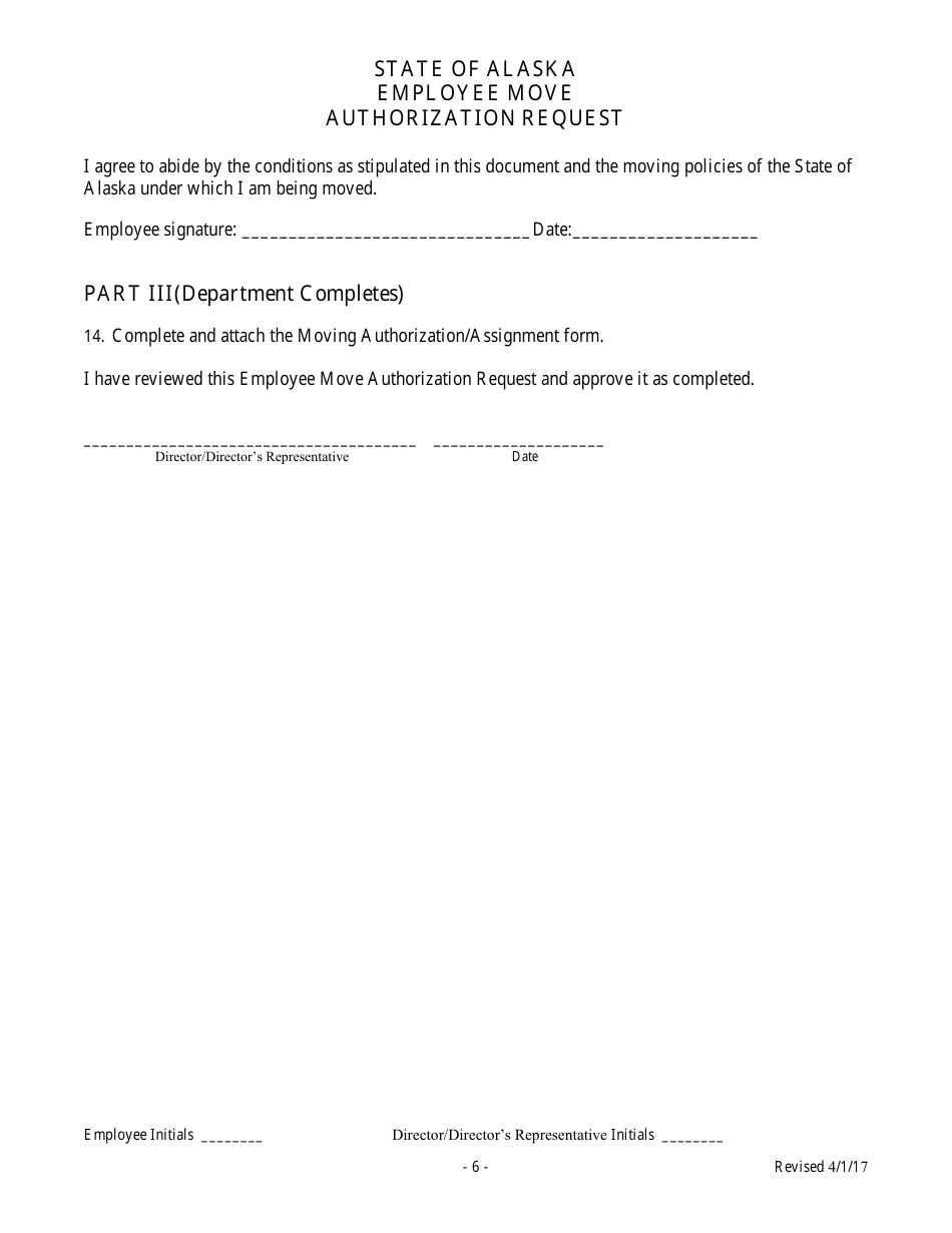 Employee Move Authorization Request Form - Alaska, Page 6