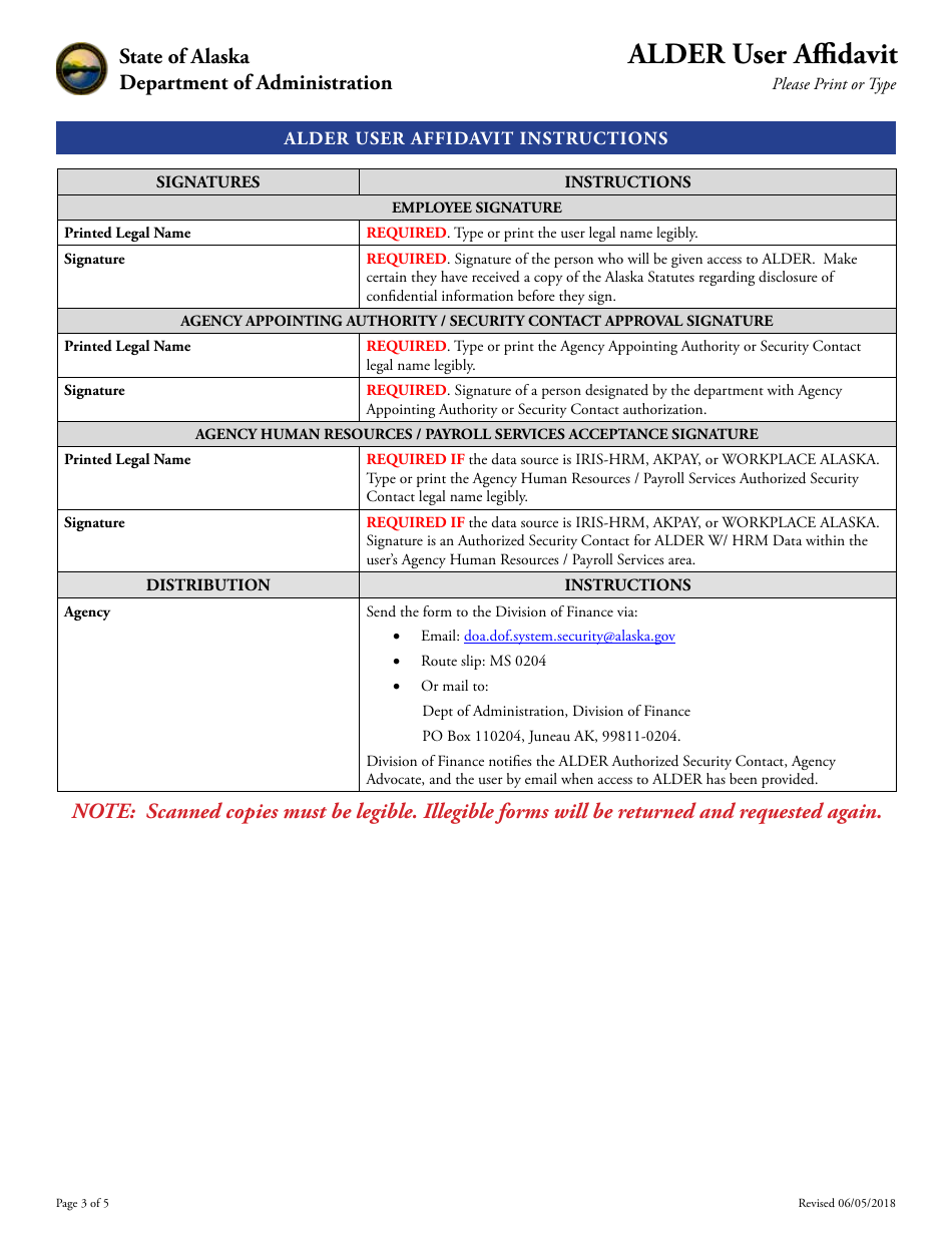 Alder User Affidavit Form - Alaska, Page 3