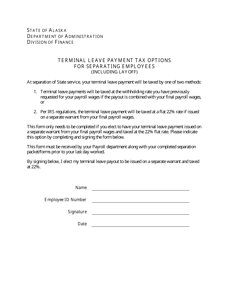 Terminal Leave Payment Tax Options for Separating Employees - Alaska, Page 1
