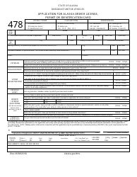 Document preview: Form 478 Application for Alaska Driver License, Permit or Identification Card - Alaska