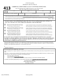 Document preview: Form 413 Commercial Driver Medical & Self Certifying Verification - Alaska
