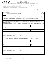 Document preview: Form 433M Parent/Guardian Consent for a Minor for a Motor Driven Cycle - Alaska