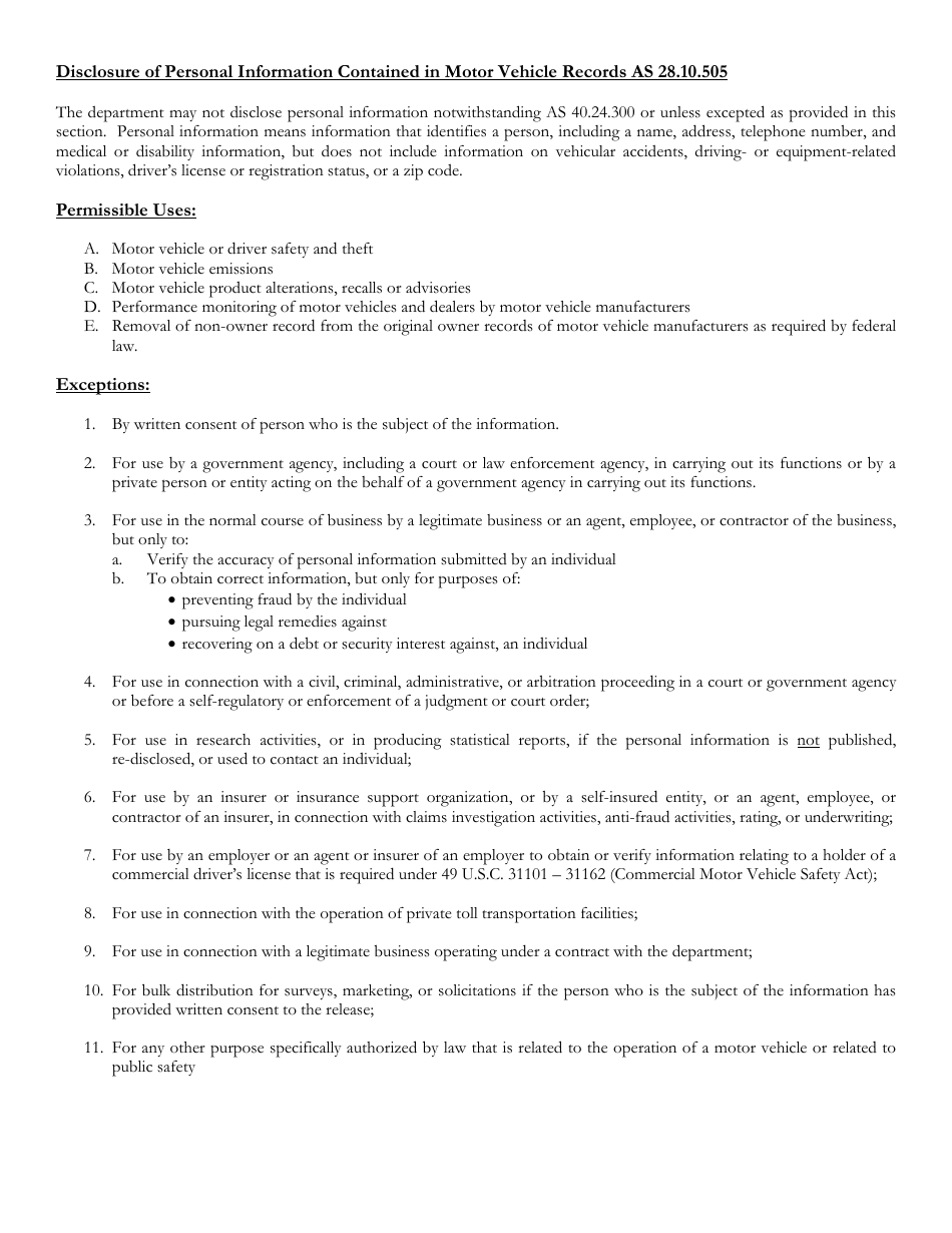 Form 440 Request for Crash Report Form - Alaska, Page 2