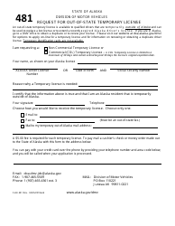 Form 481 &quot;Request for Out-of-State Temporary License&quot; - Alaska
