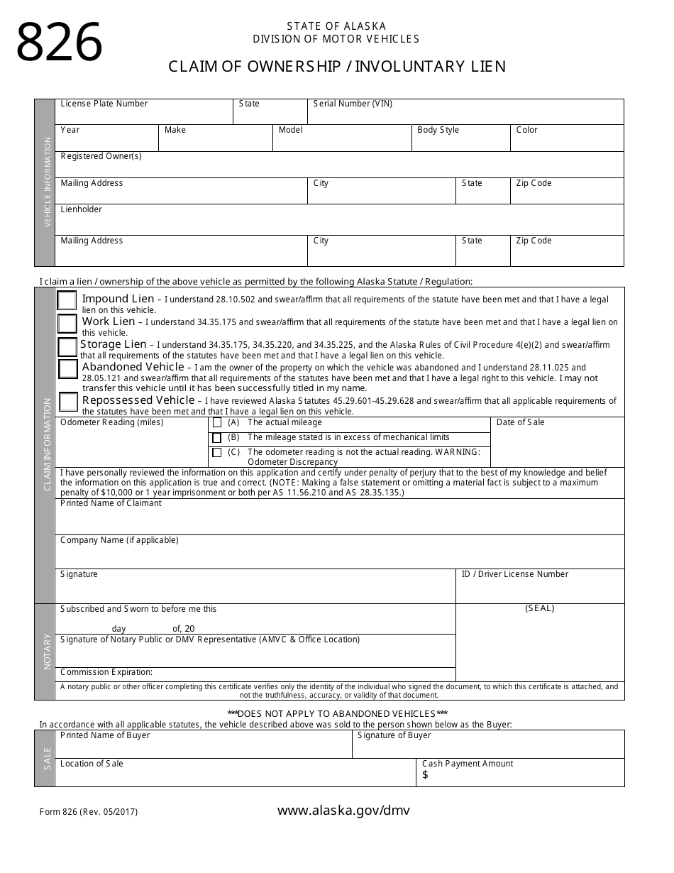 Form 826 Fill Out Sign Online And Download Fillable Pdf Alaska Templateroller 5477