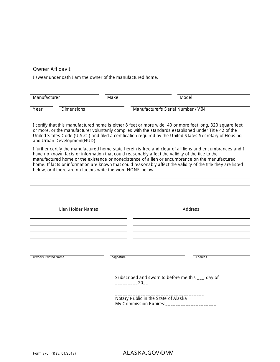 Form 870 Application for Manufactured Home - Alaska, Page 3