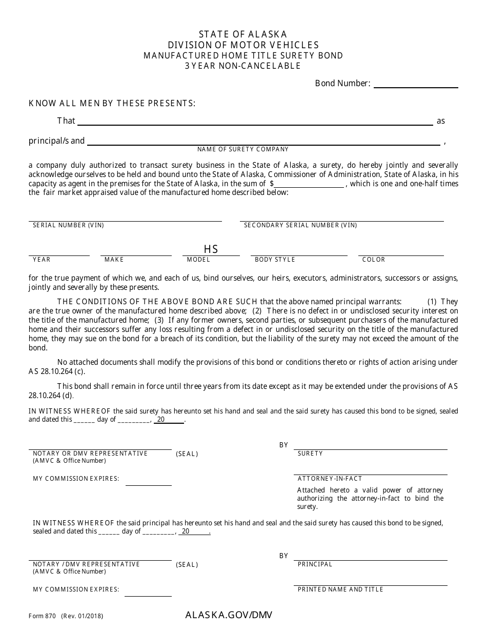 Form 870 - Fill Out, Sign Online and Download Fillable PDF, Alaska ...