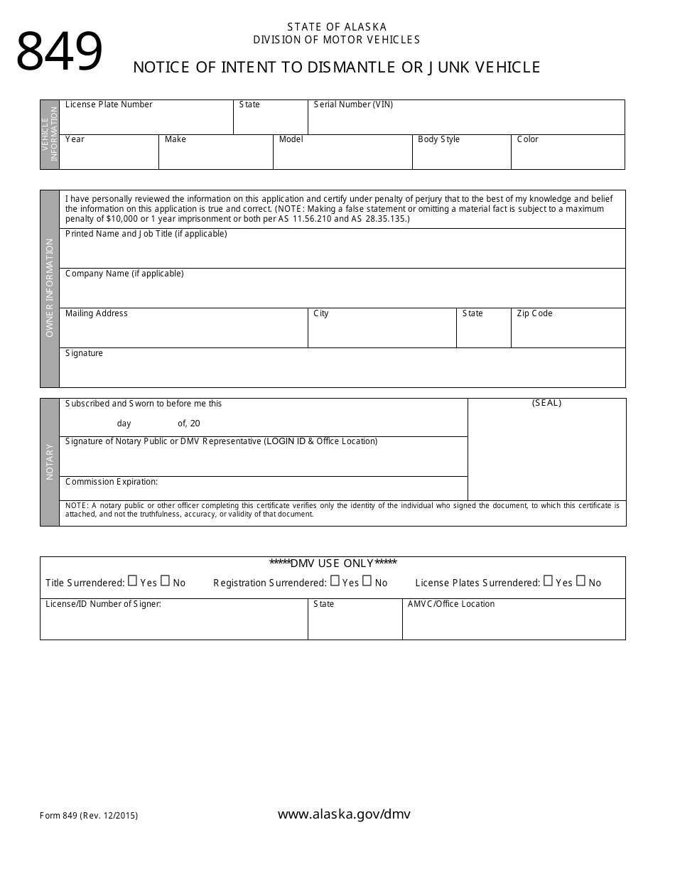 Form 849 - Fill Out, Sign Online and Download Fillable PDF, Alaska ...