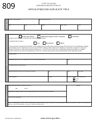 Form 809 &quot;Application for Duplicate Title&quot; - Alaska