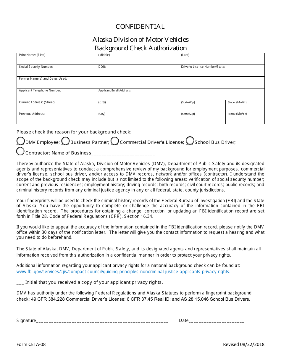 Form Ceta-08 - Fill Out, Sign Online And Download Fillable Pdf, Alaska 