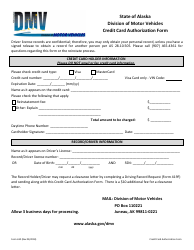 Document preview: Form 610 Credit Card Authorization Form - Alaska