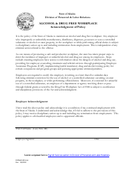 Document preview: Acknowledgment of Policy - Alcohol & Drug Free Workplace - Alaska