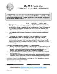 Confidentiality of Information Acknowledgement Form - Alaska