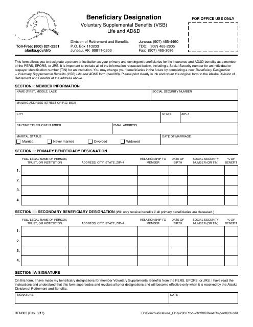 Form BEN083  Printable Pdf