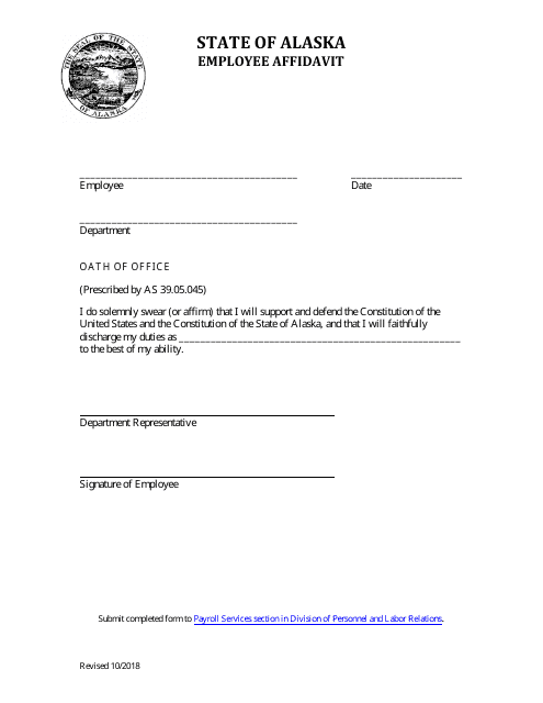 Employee Affidavit Form - Alaska Download Pdf
