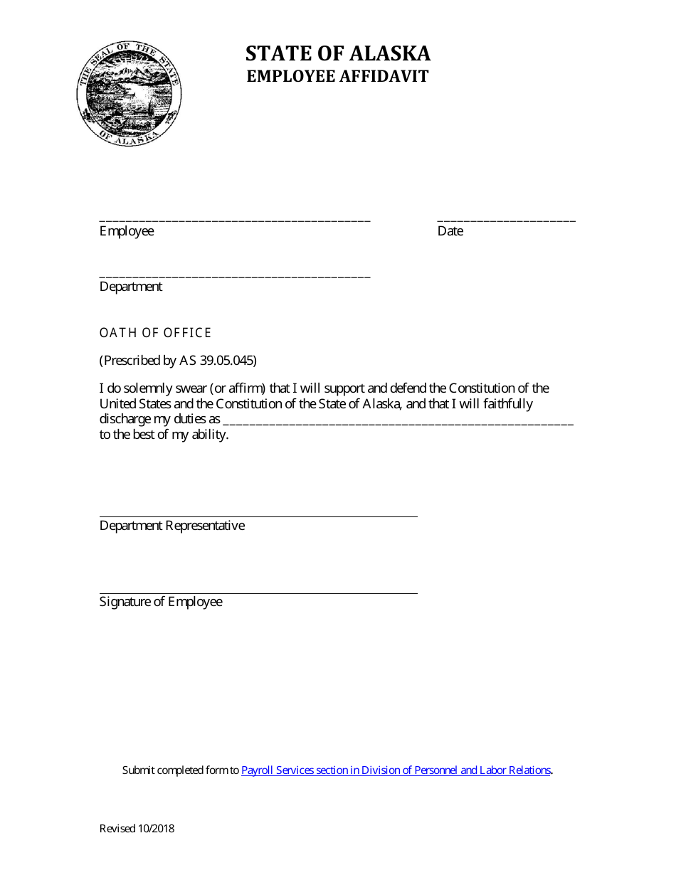 Employee Affidavit Form - Alaska, Page 1
