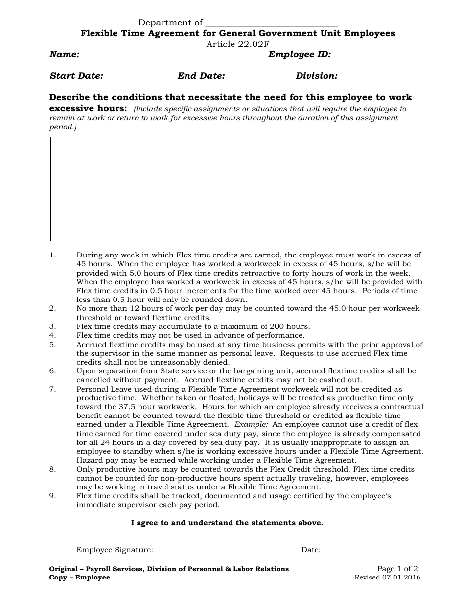 Flexible Time Agreement for General Government Unit Employees - Alaska, Page 1