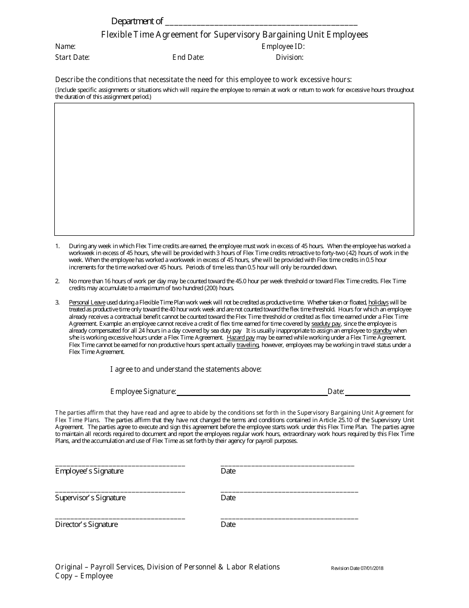 Flexible Time Agreement for Supervisory Bargaining Unit Employees - Alaska, Page 1