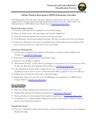 Document preview: Online Position Description (Opd) Submission Checklist - Alaska
