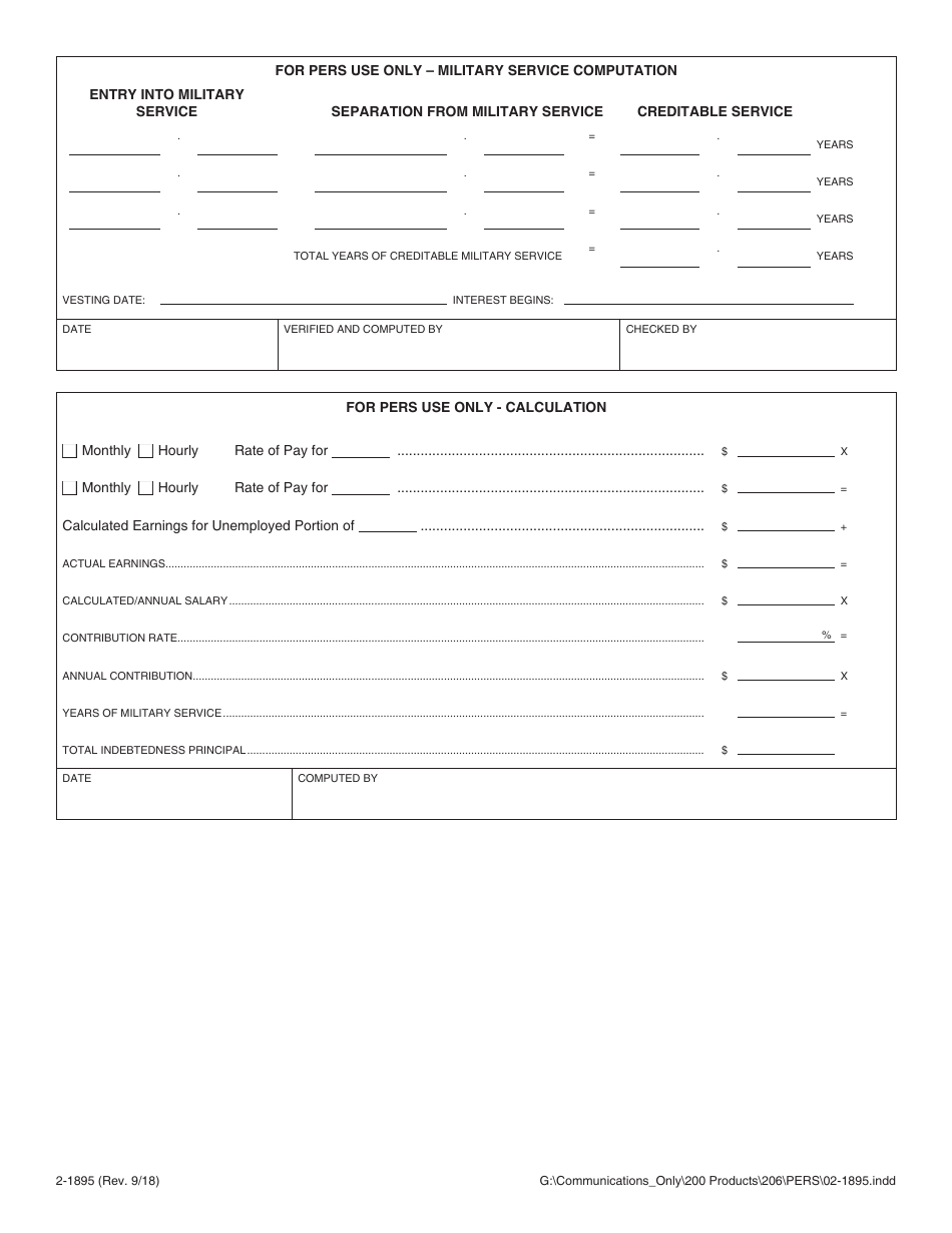Form 2-1895 Application for Military Service Credit for Pension Benefit Calculation - Alaska, Page 2