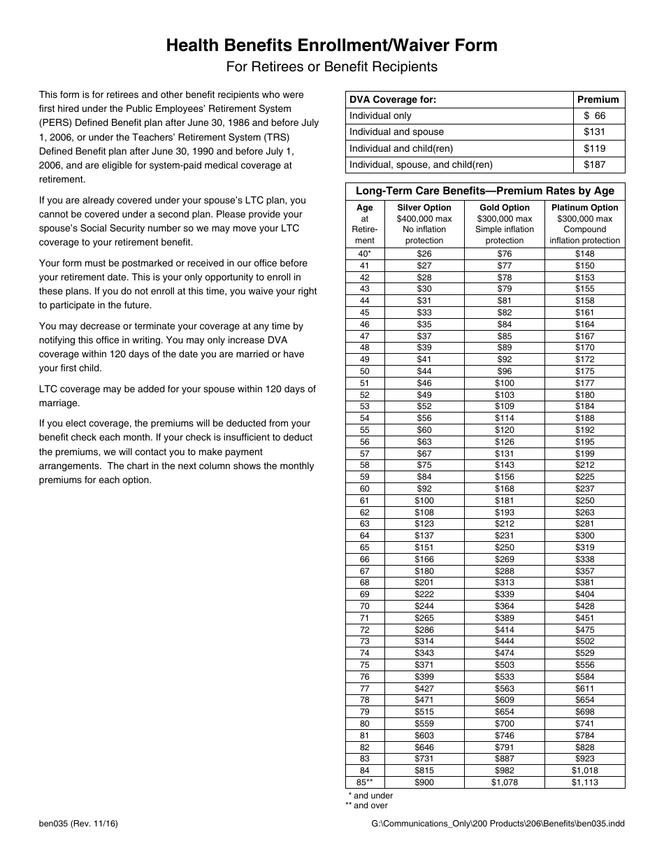 Form BEN035 Health Benefits Enrollment / Waiver for Retirees or Benefit Recipients Tiers II  Iii (With System-Paid Medical) - Alaska, Page 2