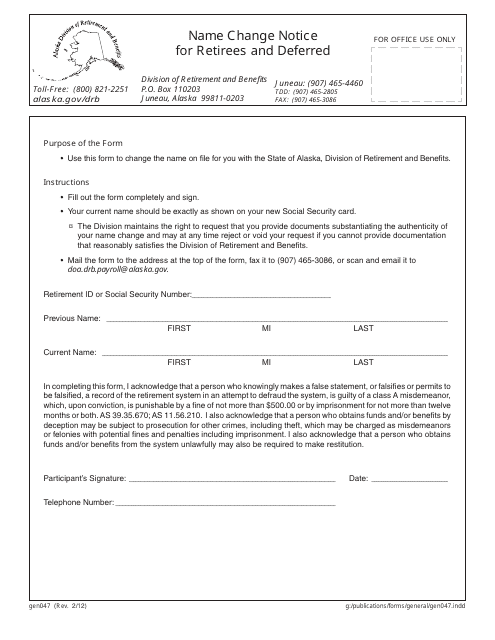 Form GEN047  Printable Pdf