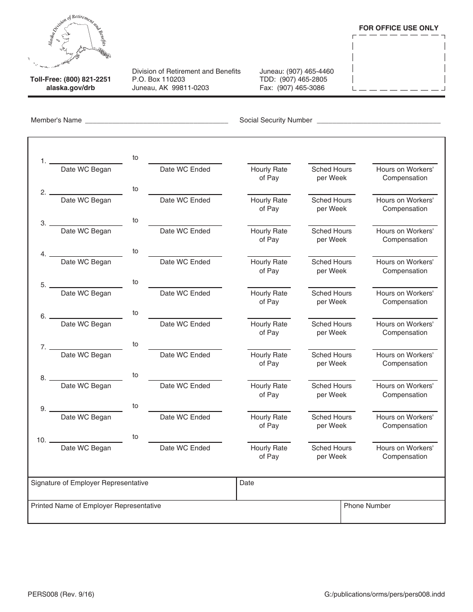 Form PERS008 Workers Compensation Claim and Verification - Alaska, Page 2
