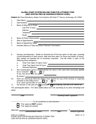 Document preview: Form ADM-121 Alaska Court System Billing Form for Attorney Fees (And Visitor Fees in Conservatorship Cases) - Alaska