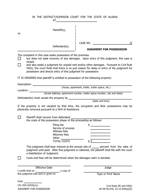 Form CIV-300  Printable Pdf