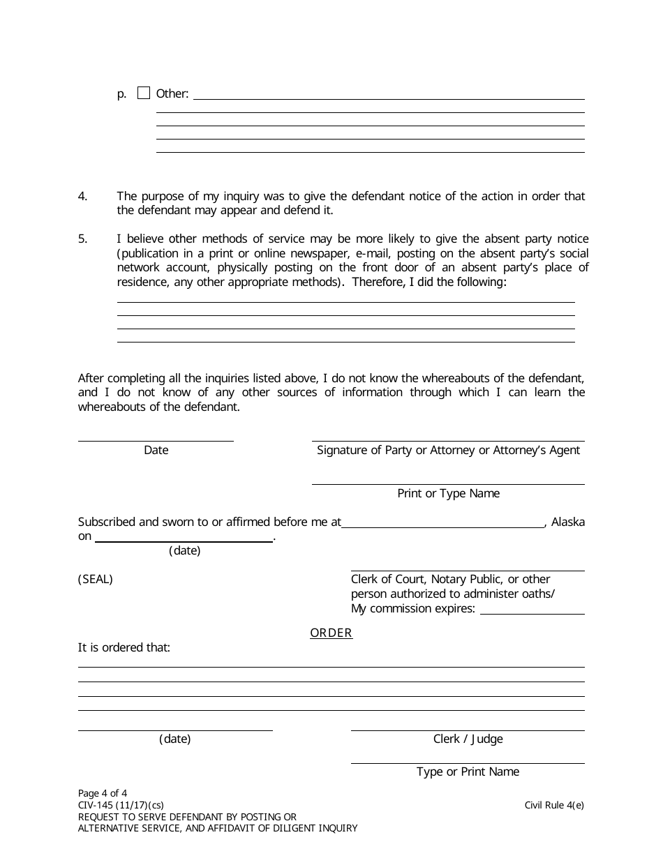 Form Civ-145 Download Fillable Pdf Or Fill Online Request To Serve 