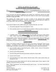 Form CIV-536 Order to Debtor and Notice of Exemption Rights (Re: Property Subject to Value Limits Under as 09.38.020) - Alaska, Page 2